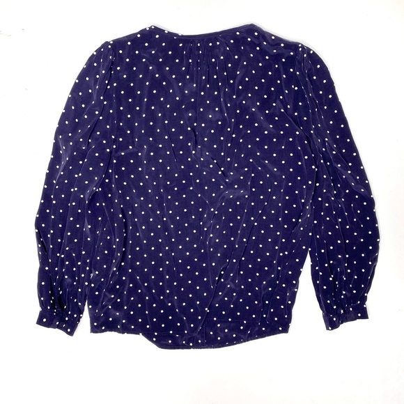 Anthro Maria Stanley 100% Silk Polka Dot Popover Blouse Blue Medium - Picture 7 of 8